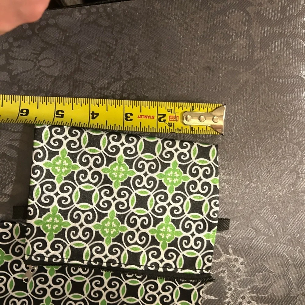 Sassy & Chic cosmetic bags featuring a green, black, and white geometric tile